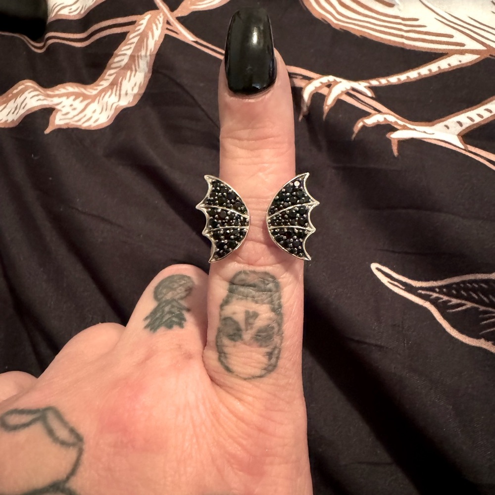 Silver Bat Ring With Black Stones by STS Karis